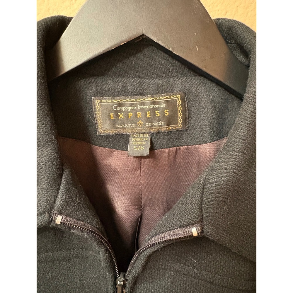Vintage Compagnie Internationale Express Black 100% Wool Zip Up Jacket Size 5/6 - Picture 2 of 8